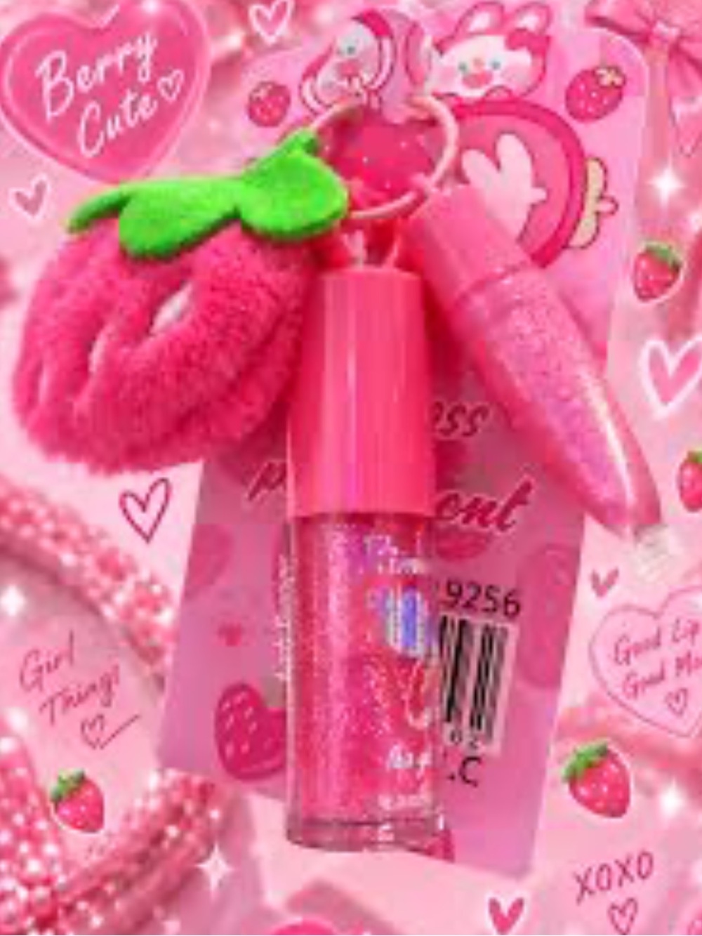 Strawberr Charm & Lip Gloss - Dark Pink